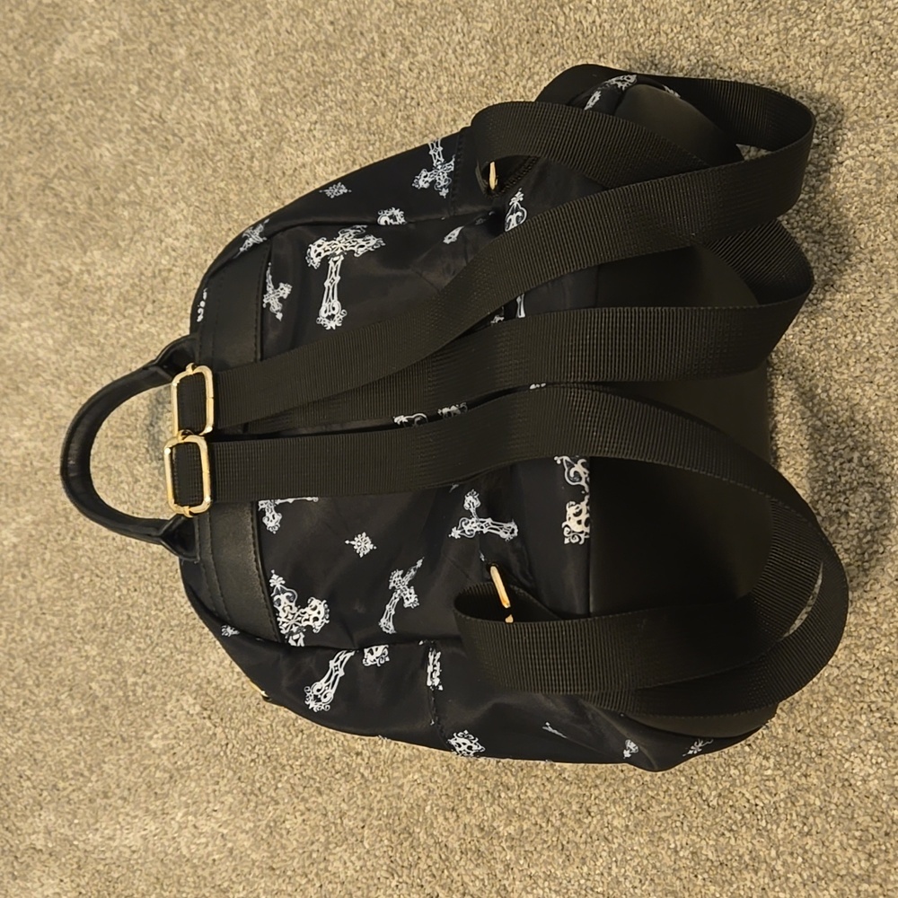 Black Mini Backpack with Cross Pattern And Gold Zippers - Picture 3 of 10